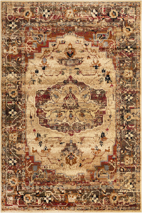Cream 6' x 9' Saturn Rectangle Area Rug Stain Resistant Easy Clean Classic Vintage Design Durable Carpet for Affordable Home Interiors for Sale at Rug Engine
