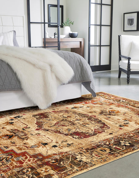 Cream 5' 3 x 8' Saturn Rectangle Area Rug Stain Resistant Easy Clean Classic Vintage Design Durable Carpet for Affordable Home Interiors for Sale at Rug Engine