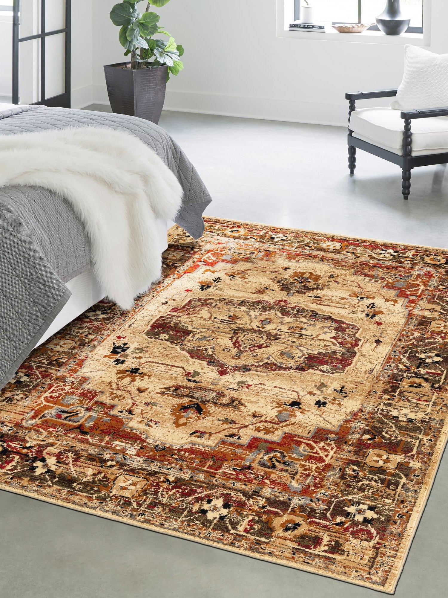 Cream 2' 2 x 3' Saturn Rectangle Area Rug Stain Resistant Easy Clean Classic Vintage Design Durable Carpet for Affordable Home Interiors for Sale at Rug Engine