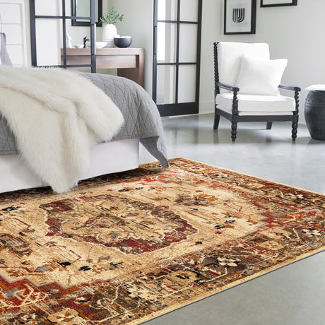 Cream 6' x 9' Saturn Rectangle Area Rug Stain Resistant Easy Clean Classic Vintage Design Durable Carpet for Affordable Home Interiors for Sale at Rug Engine