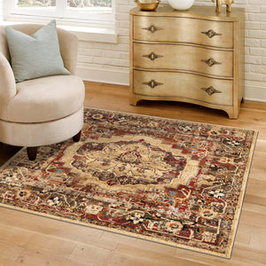 Cream 5' 3 x 5' 3 Saturn Square Area Rug Stain Resistant Easy Clean Classic Vintage Design Durable Carpet for Affordable Home Interiors for Sale at Rug Engine