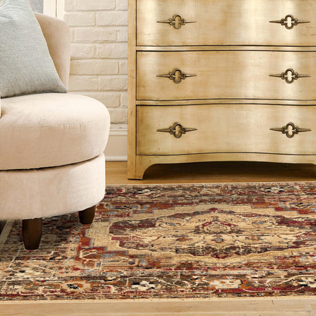 Cream 5' 3 x 5' 3 Saturn Square Area Rug Stain Resistant Easy Clean Classic Vintage Design Durable Carpet for Affordable Home Interiors for Sale at Rug Engine