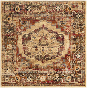 Cream 5' 3 x 5' 3 Saturn Square Area Rug Stain Resistant Easy Clean Classic Vintage Design Durable Carpet for Affordable Home Interiors for Sale at Rug Engine