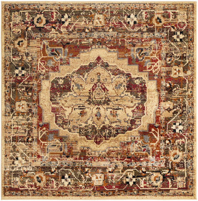 Cream 5' 3 x 5' 3 Saturn Square Area Rug Stain Resistant Easy Clean Classic Vintage Design Durable Carpet for Affordable Home Interiors for Sale at Rug Engine