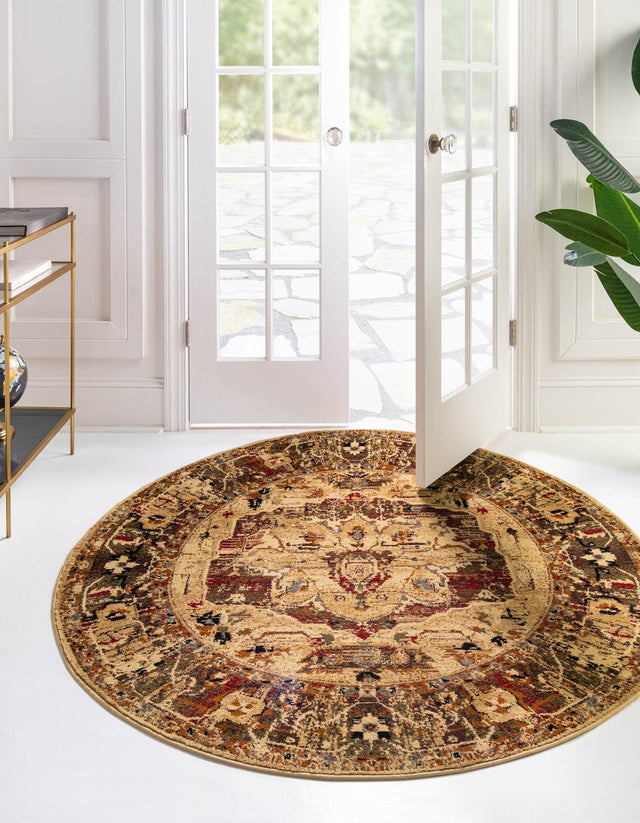 Cream 7' x 7' Saturn Round Area Rug Stain Resistant Easy Clean Classic Vintage Design Durable Carpet for Affordable Home Interiors for Sale at Rug Engine