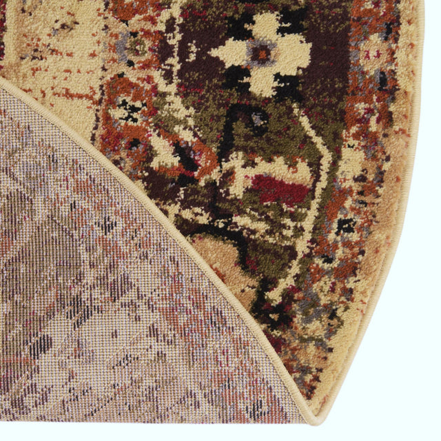 Cream 3' 3 x 3' 3 Saturn Round Area Rug Stain Resistant Easy Clean Classic Vintage Design Durable Carpet for Affordable Home Interiors for Sale at Rug Engine