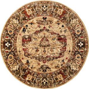 Cream 7' 10 x 7' 10 Saturn Round Area Rug Stain Resistant Easy Clean Classic Vintage Design Durable Carpet for Affordable Home Interiors for Sale at Rug Engine