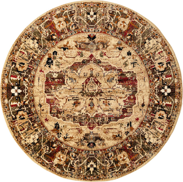 Cream 7' 10 x 7' 10 Saturn Round Area Rug Stain Resistant Easy Clean Classic Vintage Design Durable Carpet for Affordable Home Interiors for Sale at Rug Engine