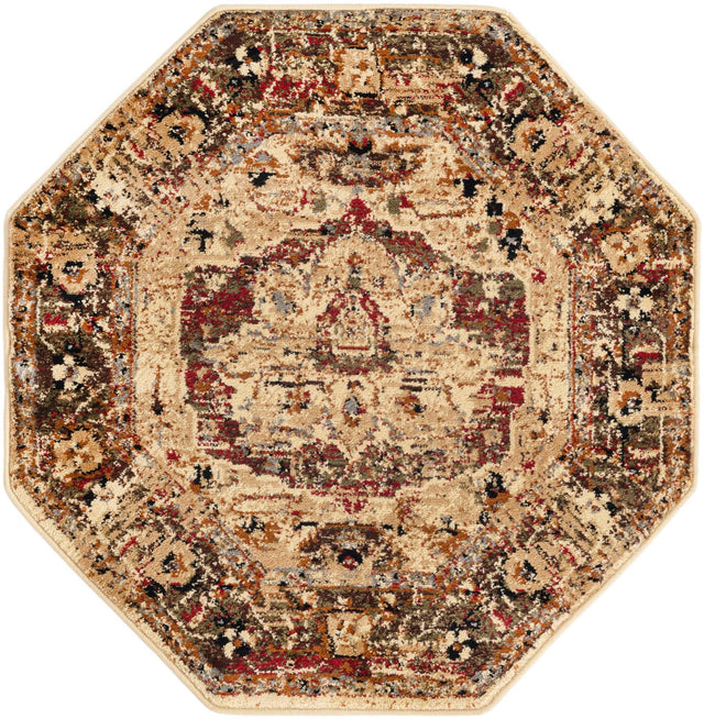 Cream 3' 3 x 3' 3 Saturn Octagon Area Rug Stain Resistant Easy Clean Classic Vintage Design Durable Carpet for Affordable Home Interiors for Sale at Rug Engine