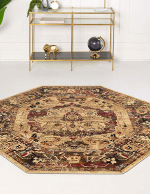 Cream 3' 3 x 3' 3 Saturn Octagon Area Rug Stain Resistant Easy Clean Classic Vintage Design Durable Carpet for Affordable Home Interiors for Sale at Rug Engine