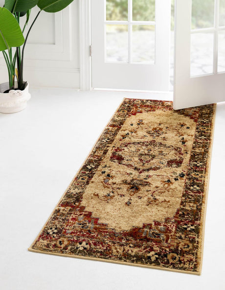Cream 2' 2 x 9' Saturn Runner Area Rug Stain Resistant Easy Clean Classic Vintage Design Durable Carpet for Affordable Home Interiors for Sale at Rug Engine