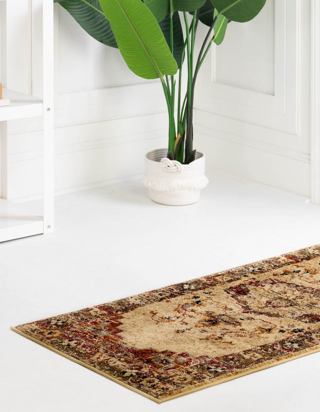 Cream 2' 7 x 14' Saturn Runner Area Rug Stain Resistant Easy Clean Classic Vintage Design Durable Carpet for Affordable Home Interiors for Sale at Rug Engine