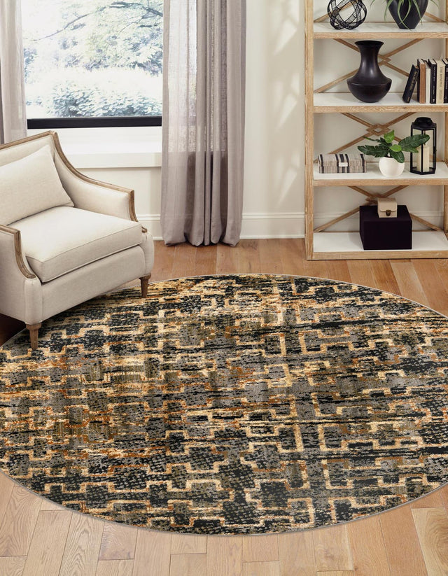 Blue 3' 3 x 3' 3 Saturn Round Area Rug Stain Resistant Easy Clean Classic Vintage Design Durable Carpet for Affordable Home Interiors for Sale at Rug Engine