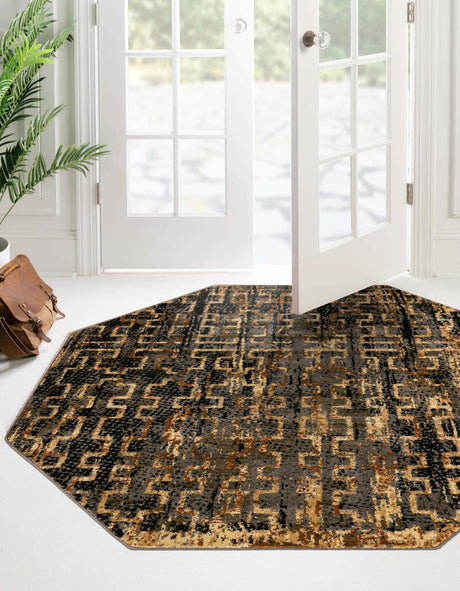 Blue 8' x 8' Saturn Octagon Area Rug Stain Resistant Easy Clean Classic Vintage Design Durable Carpet for Affordable Home Interiors for Sale at Rug Engine
