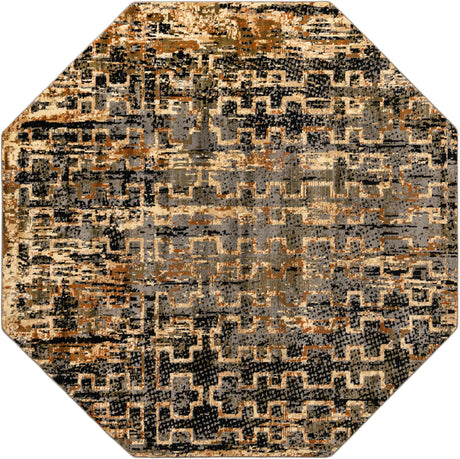 Blue 8' x 8' Saturn Octagon Area Rug Stain Resistant Easy Clean Classic Vintage Design Durable Carpet for Affordable Home Interiors for Sale at Rug Engine