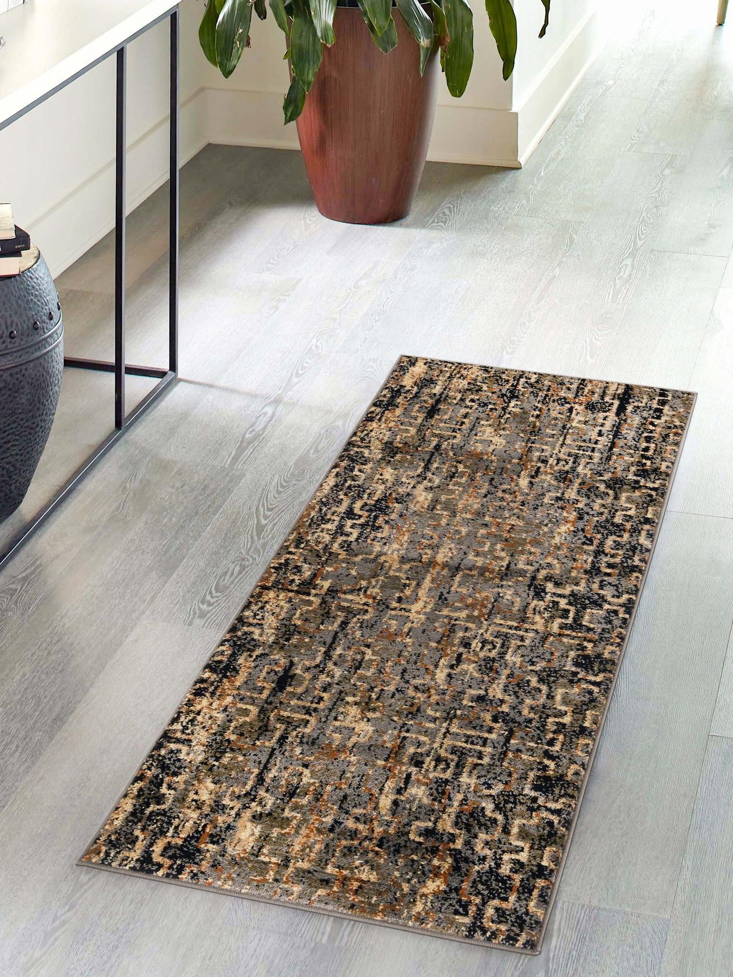 Blue 2' 7 x 14' Saturn Runner Area Rug Stain Resistant Easy Clean Classic Vintage Design Durable Carpet for Affordable Home Interiors for Sale at Rug Engine