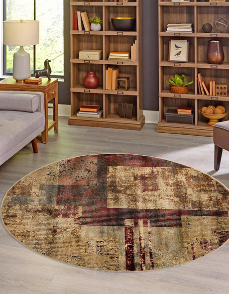 Multicolor 7' x 7' Saturn Round Area Rug Stain Resistant Easy Clean Classic Vintage Design Durable Carpet for Affordable Home Interiors for Sale at Rug Engine