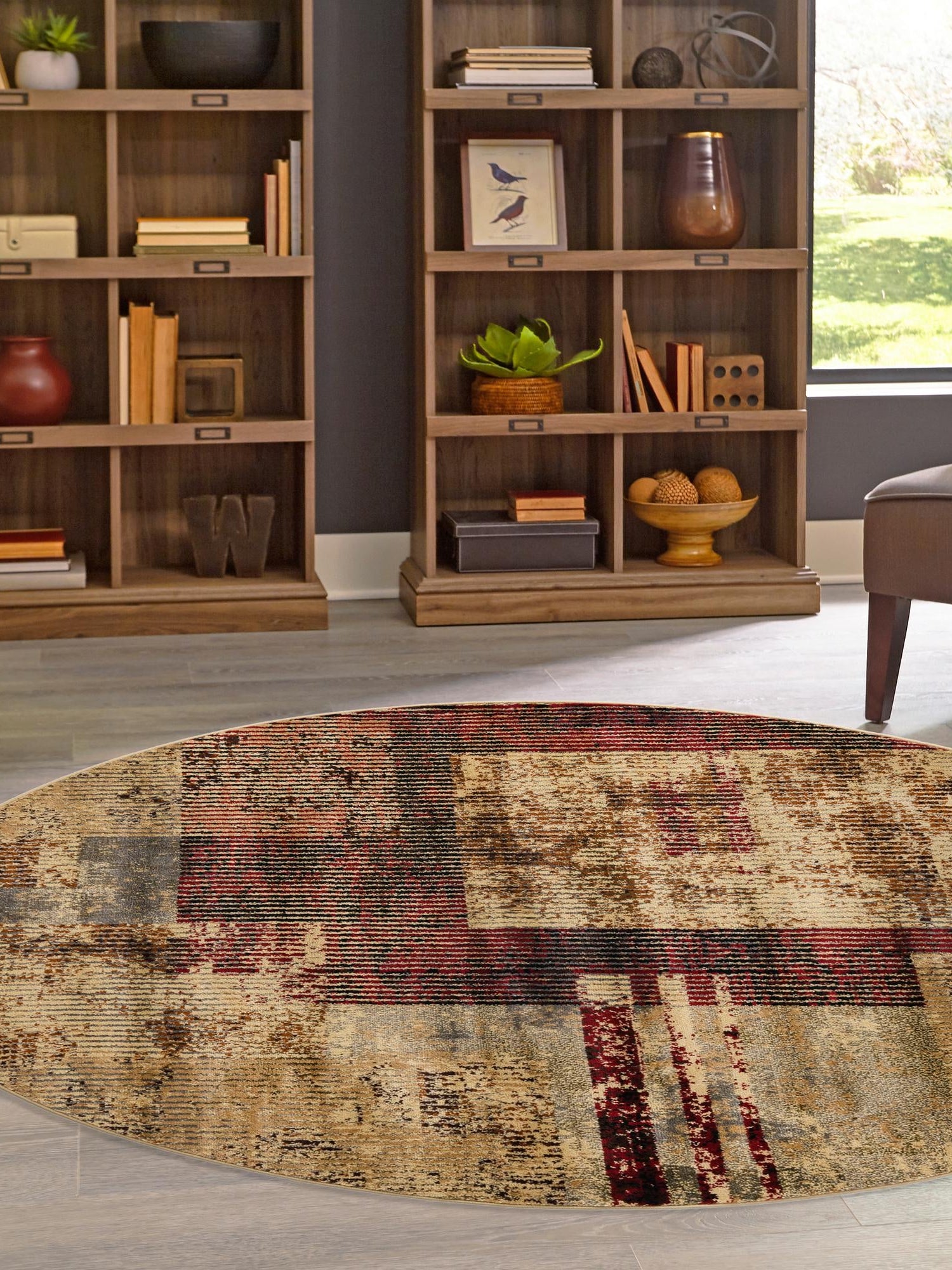 Multicolor 7' x 7' Saturn Round Area Rug Stain Resistant Easy Clean Classic Vintage Design Durable Carpet for Affordable Home Interiors for Sale at Rug Engine
