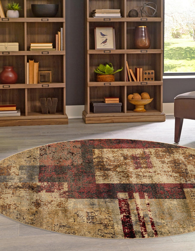 Multicolor 7' x 7' Saturn Round Area Rug Stain Resistant Easy Clean Classic Vintage Design Durable Carpet for Affordable Home Interiors for Sale at Rug Engine