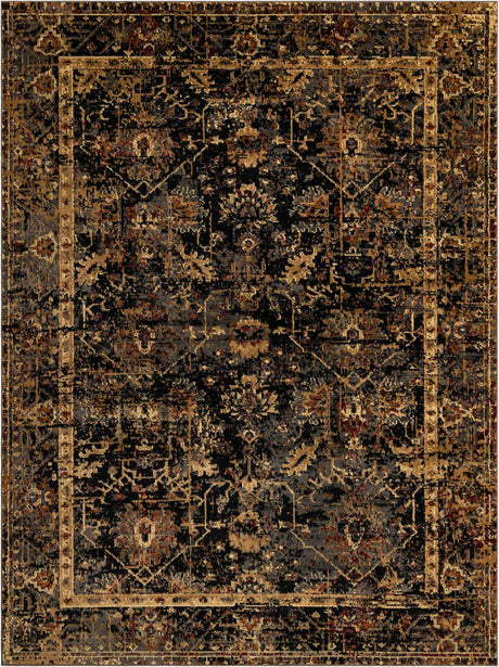 Black 9' x 12' Saturn Rectangle Area Rug Stain Resistant Easy Clean Classic Vintage Design Durable Carpet for Affordable Home Interiors for Sale at Rug Engine