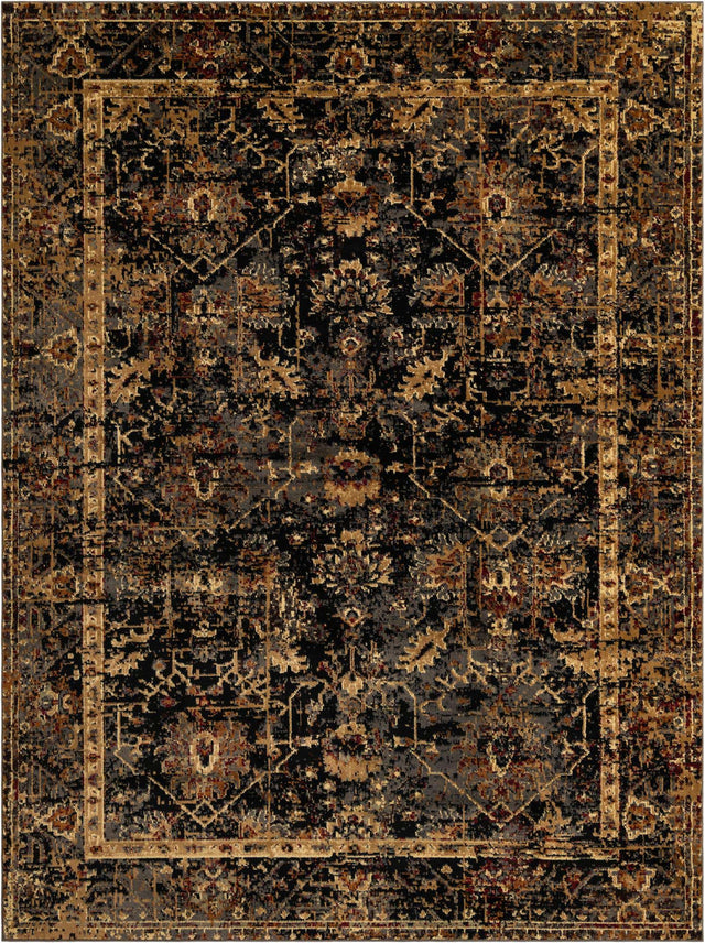 Black 9' x 12' Saturn Rectangle Area Rug Stain Resistant Easy Clean Classic Vintage Design Durable Carpet for Affordable Home Interiors for Sale at Rug Engine