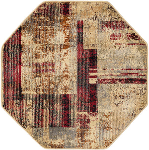 Multicolor 3' 3 x 3' 3 Saturn Octagon Area Rug Stain Resistant Easy Clean Classic Vintage Design Durable Carpet for Affordable Home Interiors for Sale at Rug Engine