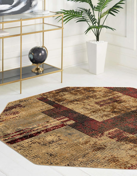 Multicolor 8' x 8' Saturn Octagon Area Rug Stain Resistant Easy Clean Classic Vintage Design Durable Carpet for Affordable Home Interiors for Sale at Rug Engine