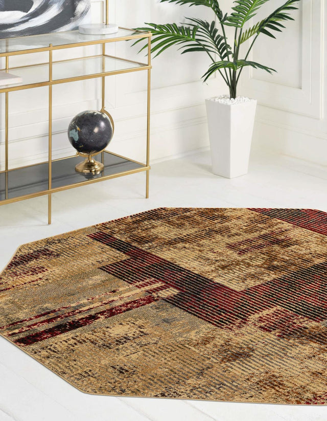 Multicolor 8' x 8' Saturn Octagon Area Rug Stain Resistant Easy Clean Classic Vintage Design Durable Carpet for Affordable Home Interiors for Sale at Rug Engine