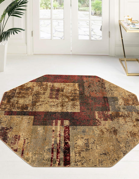 Multicolor 8' x 8' Saturn Octagon Area Rug Stain Resistant Easy Clean Classic Vintage Design Durable Carpet for Affordable Home Interiors for Sale at Rug Engine