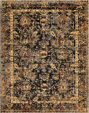Black 7' 10 x 10' Saturn Rectangle Area Rug Stain Resistant Easy Clean Classic Vintage Design Durable Carpet for Affordable Home Interiors for Sale at Rug Engine