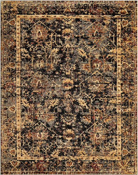 Black 7' 10 x 10' Saturn Rectangle Area Rug Stain Resistant Easy Clean Classic Vintage Design Durable Carpet for Affordable Home Interiors for Sale at Rug Engine