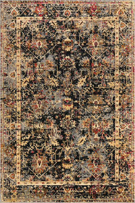 Black 6' 1 x 9' Saturn Rectangle Area Rug Stain Resistant Easy Clean Classic Vintage Design Durable Carpet for Affordable Home Interiors for Sale at Rug Engine