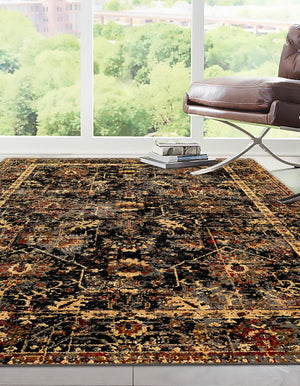 Black 5' 3 x 8' Saturn Rectangle Area Rug Stain Resistant Easy Clean Classic Vintage Design Durable Carpet for Affordable Home Interiors for Sale at Rug Engine