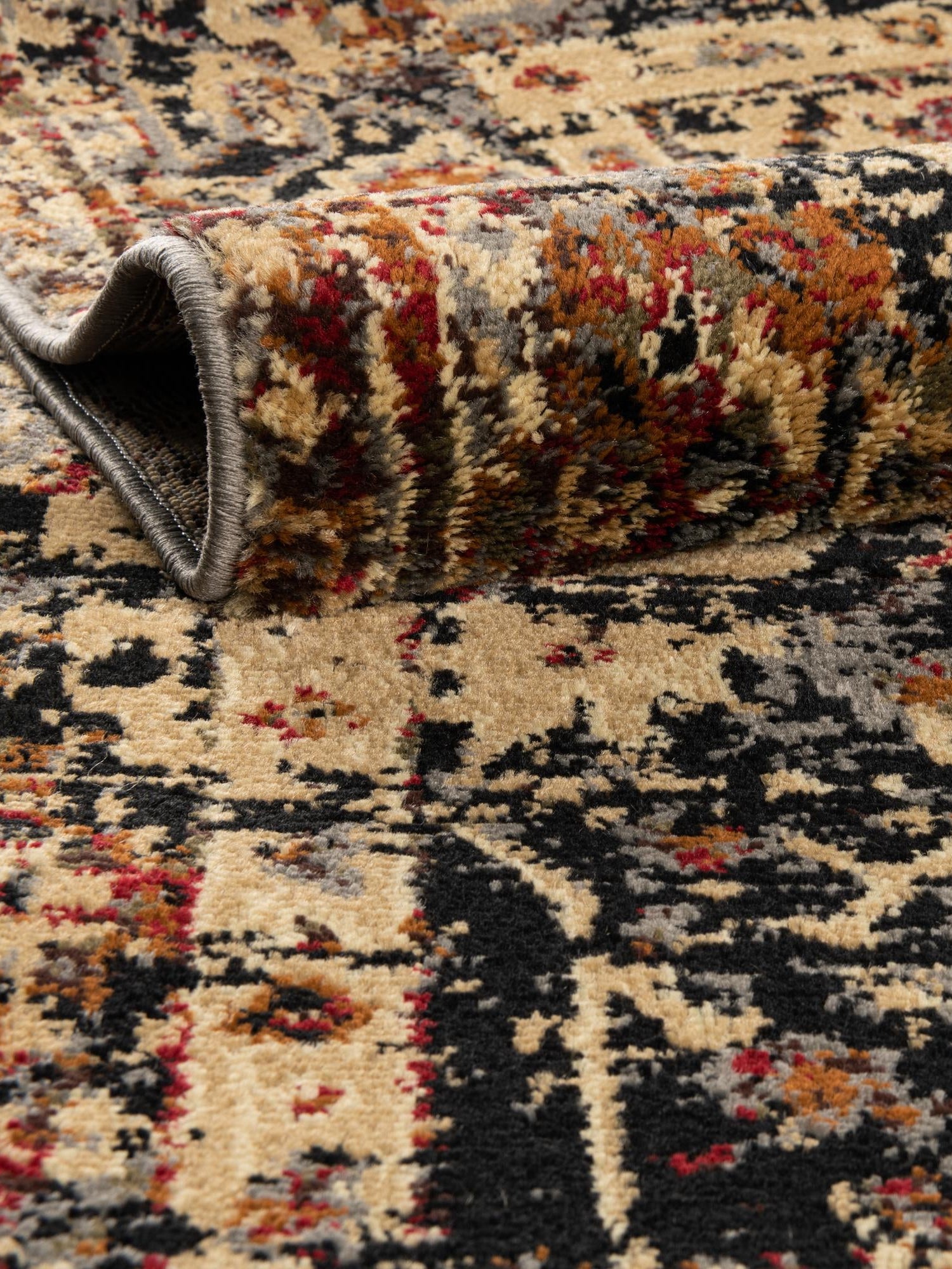 Black 4' 1 x 6' 1 Saturn Rectangle Area Rug Stain Resistant Easy Clean Classic Vintage Design Durable Carpet for Affordable Home Interiors for Sale at Rug Engine