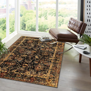 Black 9' x 12' Saturn Rectangle Area Rug Stain Resistant Easy Clean Classic Vintage Design Durable Carpet for Affordable Home Interiors for Sale at Rug Engine