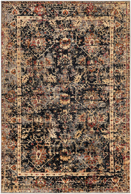 Black 4' 1 x 6' 1 Saturn Rectangle Area Rug Stain Resistant Easy Clean Classic Vintage Design Durable Carpet for Affordable Home Interiors for Sale at Rug Engine