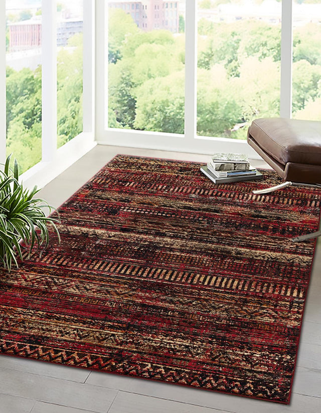 Burgundy 4' 1 x 6' 1 Saturn Rectangle Area Rug Stain Resistant Easy Clean Classic Vintage Design Durable Carpet for Affordable Home Interiors for Sale at Rug Engine