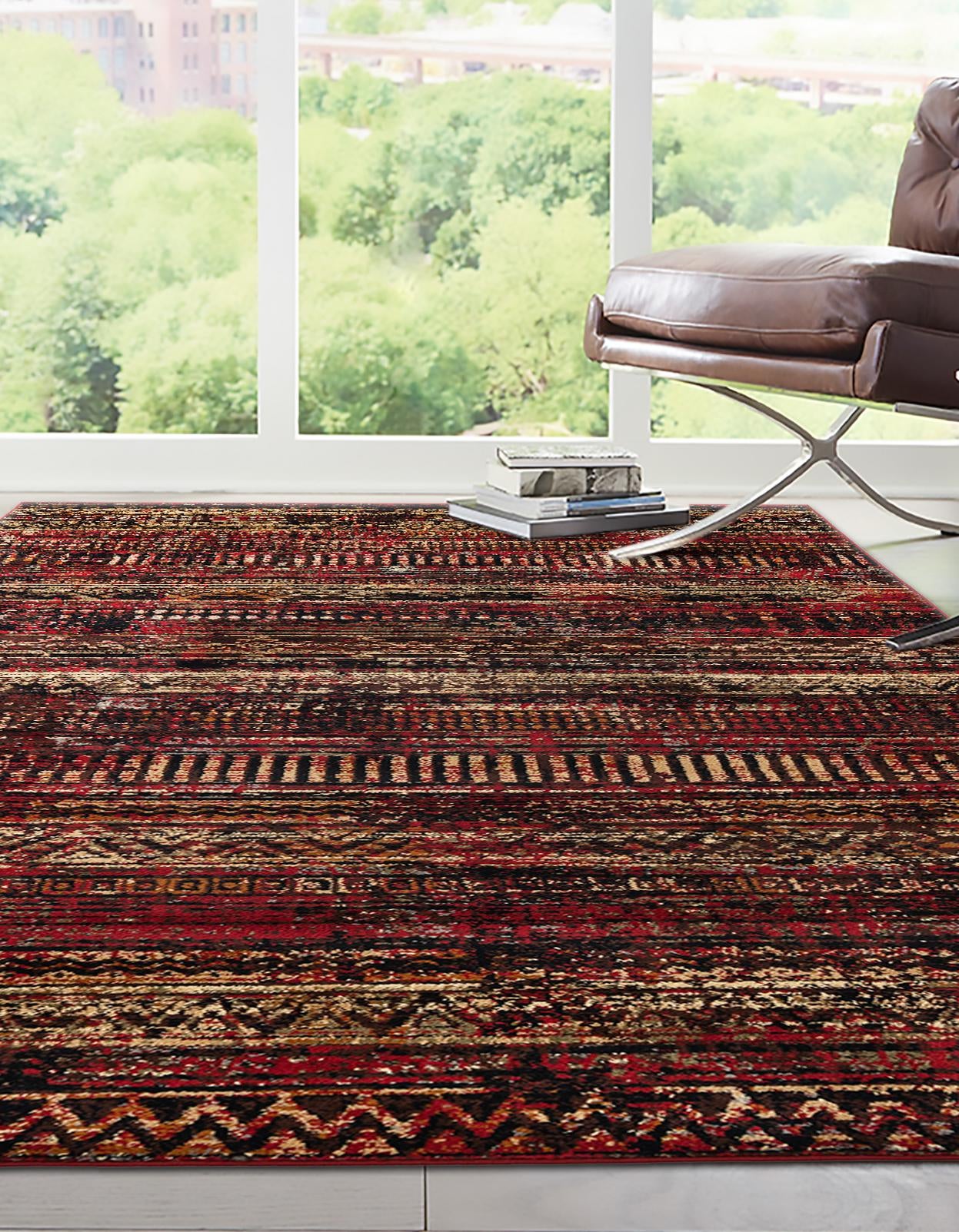 Burgundy 4' 1 x 6' 1 Saturn Rectangle Area Rug Stain Resistant Easy Clean Classic Vintage Design Durable Carpet for Affordable Home Interiors for Sale at Rug Engine