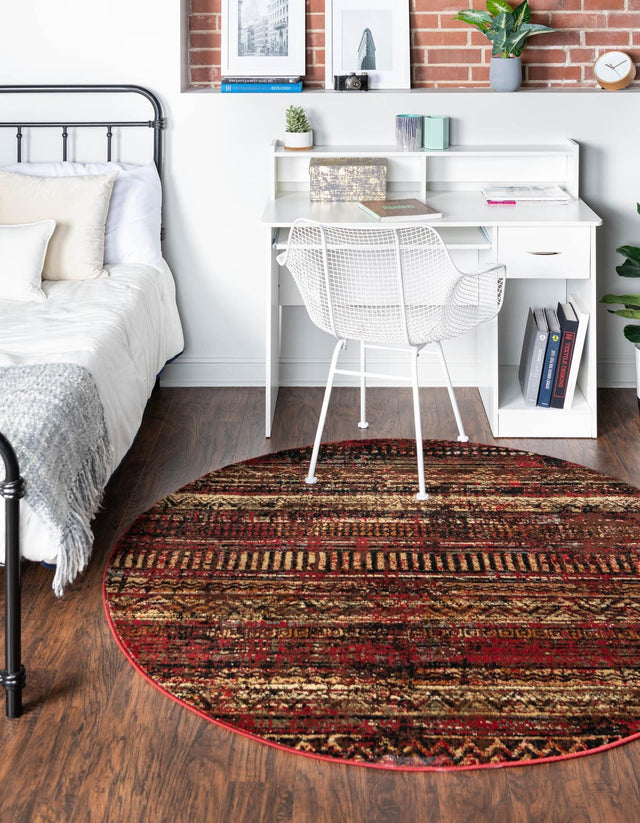 Burgundy 7' 10 x 7' 10 Saturn Round Area Rug Stain Resistant Easy Clean Classic Vintage Design Durable Carpet for Affordable Home Interiors for Sale at Rug Engine