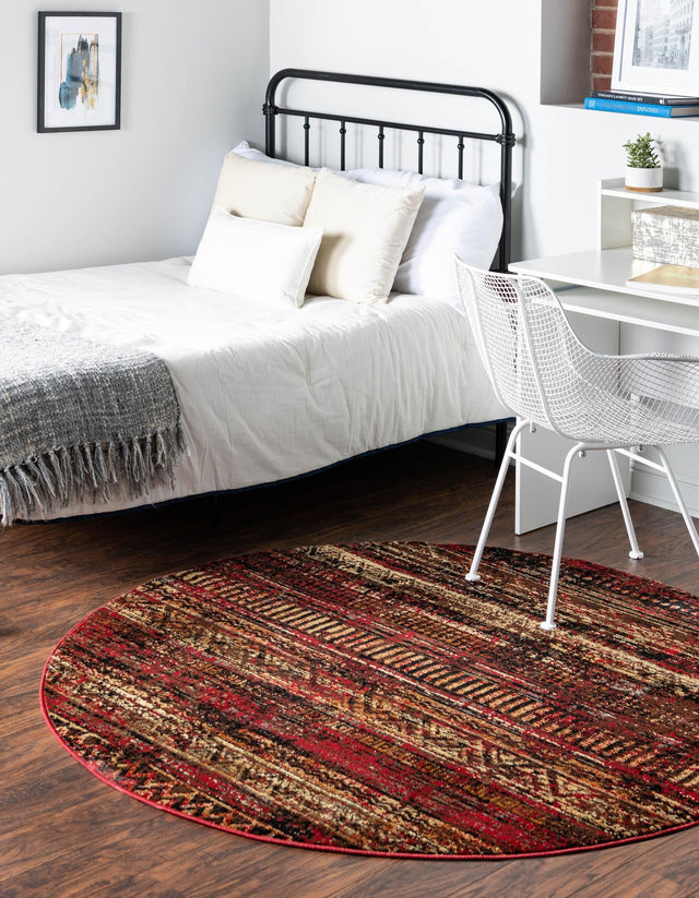 Burgundy 6' 1 x 6' 1 Saturn Round Area Rug Stain Resistant Easy Clean Classic Vintage Design Durable Carpet for Affordable Home Interiors for Sale at Rug Engine