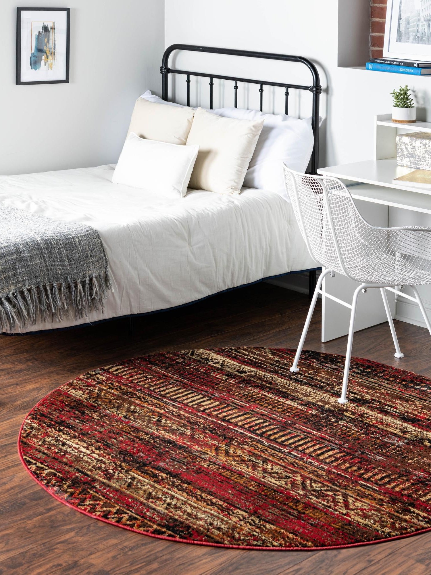 Burgundy 7' 1 x 7' 1 Saturn Round Area Rug Stain Resistant Easy Clean Classic Vintage Design Durable Carpet for Affordable Home Interiors for Sale at Rug Engine