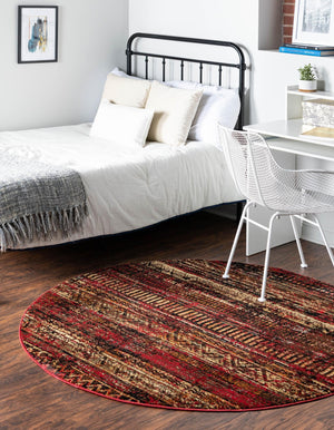 Burgundy 7' 1 x 7' 1 Saturn Round Area Rug Stain Resistant Easy Clean Classic Vintage Design Durable Carpet for Affordable Home Interiors for Sale at Rug Engine