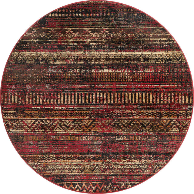 Burgundy 5' 3 x 5' 3 Saturn Round Area Rug Stain Resistant Easy Clean Classic Vintage Design Durable Carpet for Affordable Home Interiors for Sale at Rug Engine