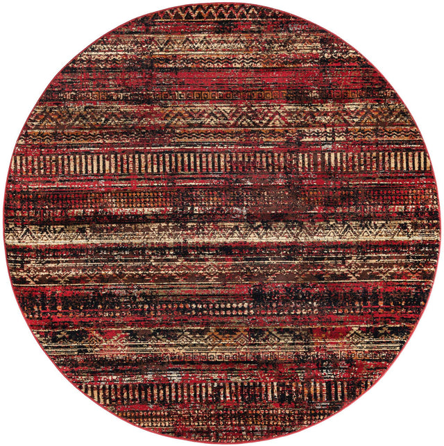 Burgundy 7' 1 x 7' 1 Saturn Round Area Rug Stain Resistant Easy Clean Classic Vintage Design Durable Carpet for Affordable Home Interiors for Sale at Rug Engine
