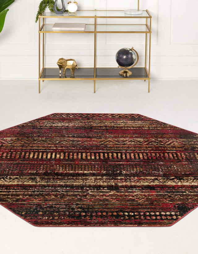 Burgundy 7' 10 x 7' 10 Saturn Octagon Area Rug Stain Resistant Easy Clean Classic Vintage Design Durable Carpet for Affordable Home Interiors for Sale at Rug Engine