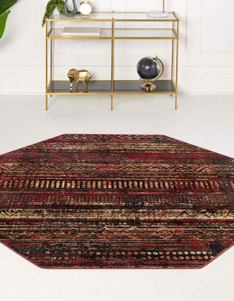 Burgundy 5' 3 x 5' 3 Saturn Octagon Area Rug Stain Resistant Easy Clean Classic Vintage Design Durable Carpet for Affordable Home Interiors for Sale at Rug Engine
