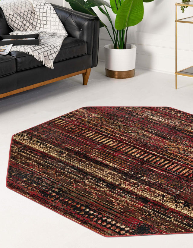 Burgundy 7' 10 x 7' 10 Saturn Octagon Area Rug Stain Resistant Easy Clean Classic Vintage Design Durable Carpet for Affordable Home Interiors for Sale at Rug Engine