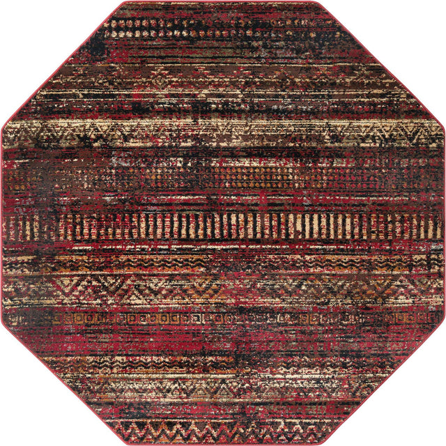 Burgundy 5' 3 x 5' 3 Saturn Octagon Area Rug Stain Resistant Easy Clean Classic Vintage Design Durable Carpet for Affordable Home Interiors for Sale at Rug Engine