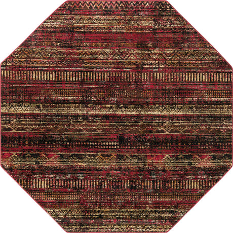 Burgundy 7' 10 x 7' 10 Saturn Octagon Area Rug Stain Resistant Easy Clean Classic Vintage Design Durable Carpet for Affordable Home Interiors for Sale at Rug Engine