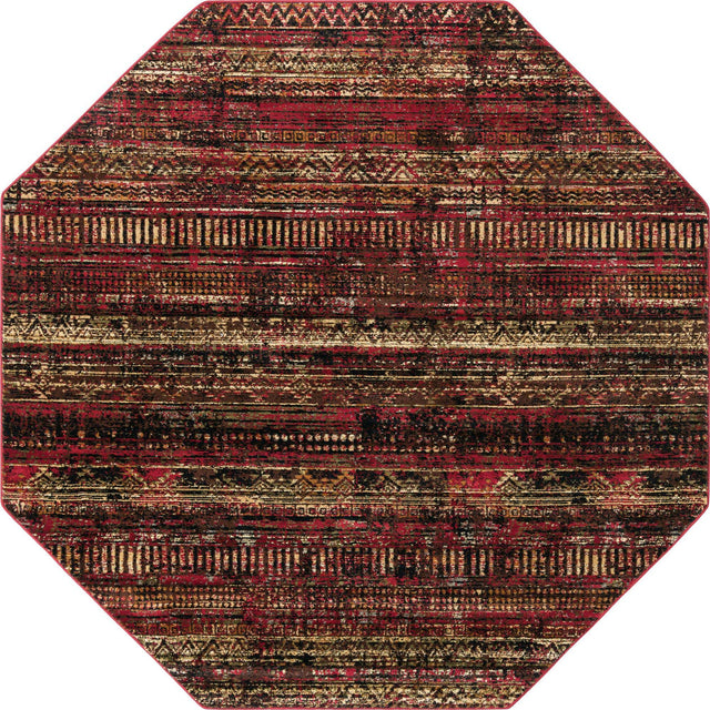 Burgundy 7' 10 x 7' 10 Saturn Octagon Area Rug Stain Resistant Easy Clean Classic Vintage Design Durable Carpet for Affordable Home Interiors for Sale at Rug Engine